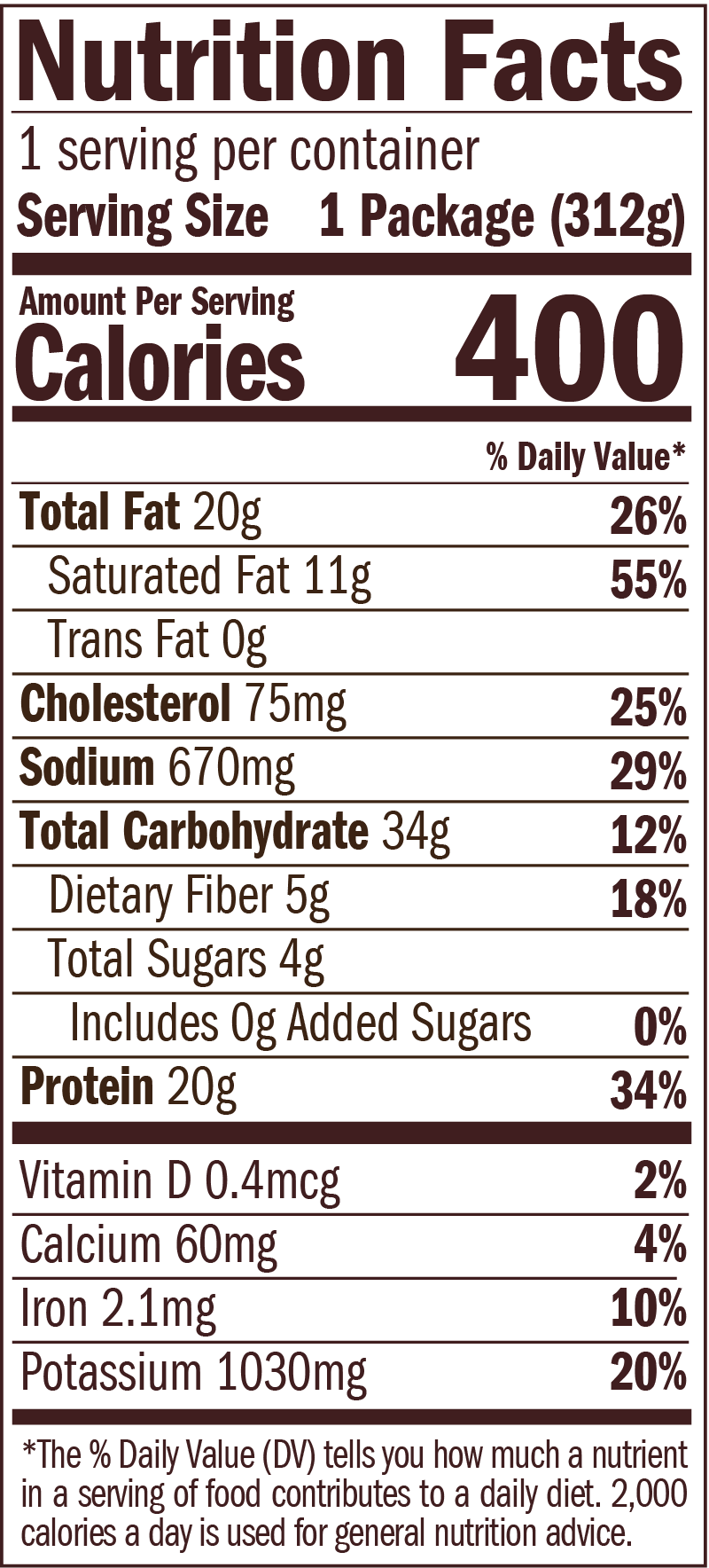 Homestyle Braised Beef Nutrition Facts